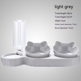 Plastic Double Bowl Anti Roll Pet Products For Cats (Option: Three Bowls Light Gray)