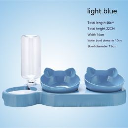 Plastic Double Bowl Anti Roll Pet Products For Cats (Option: Three Bowls Light Blue)