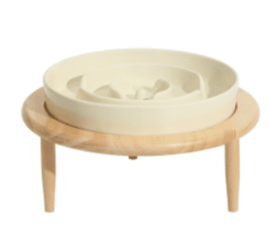 Pet Slow Food Ceramic Neck Protection Bowl (Option: 21cm-Bowl With Rack Beige)