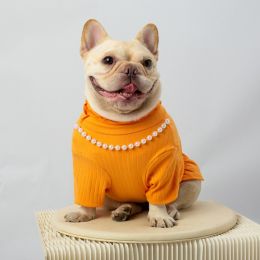 Pet Solid Color Bottoming Shirt High Collar (Option: Orange-XL)