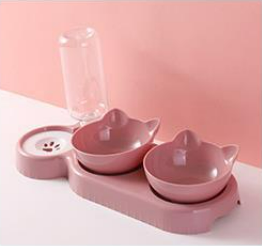 Cat Bowl Anti-tumble Automatic Feeding Water Fountain (Color: pink)