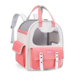 Pet Bag Large Capacity Portable Foldable Portable Cat Backpack (Color: pink)