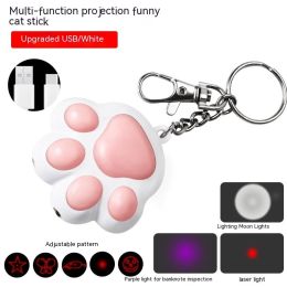 USB Charging Three Functions Cat's Paw Footprints Cute Cartoon Infrared Laser Pen Head Laser Toys (Color: White)