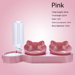 Plastic Double Bowl Anti Roll Pet Products For Cats (Option: Three Bowls Pink)