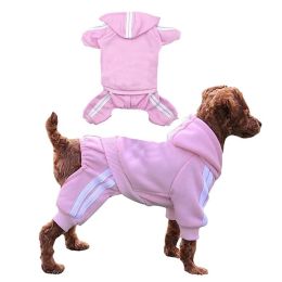 Casual Pet Dog Striped Hoodie Sweatpants Suits (type: PINKM)
