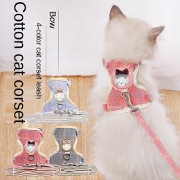 Adjustable Cats Leash Chest Strap Grid Printing Pet Outdoor Traction Rope Collars for Kitten Puppy Accessories (Color: pink, size: M)