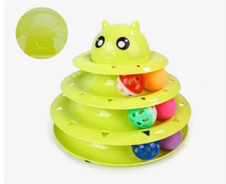 Cat Toy Three Tier Rotary Tower Track with Sound Bell Ball Interactive Pet Toy (Color: green)