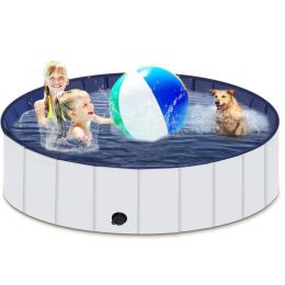Pet Dog Bath Foldable Dog Swimming Pool PVC (Color: gray, size: 63"x11.8")