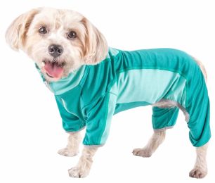 Pet Life Active 'Warm-Pup' Heathered Performance 4-Way Stretch Two-Toned Full Body Warm Up (Color: green, size: small)