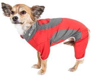 Pet Life Active 'Warm-Pup' Heathered Performance 4-Way Stretch Two-Toned Full Body Warm Up (Color: Red, size: medium)