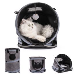 3 in 1 Cat Bed; Foldable Tunnel Pet Travel Carrier Bag Toy Cat Bed with Plush Balls for Indoor Cats Puppy (Color: as Pic)
